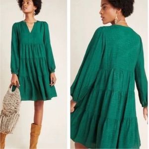 Anthropologie | Maeve Amber Emerald Tiered Midi Dress Plus size 3X
